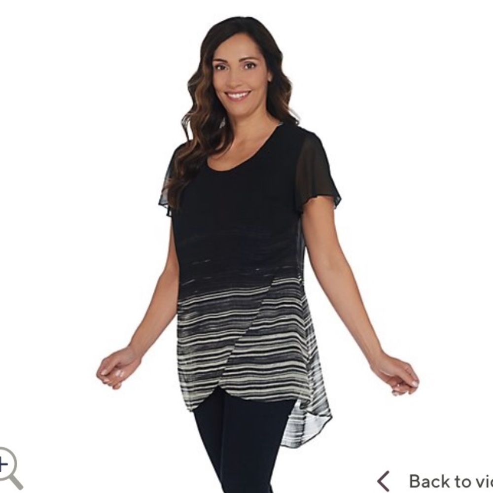 H by Halston ombré chiffon overlay short sleev